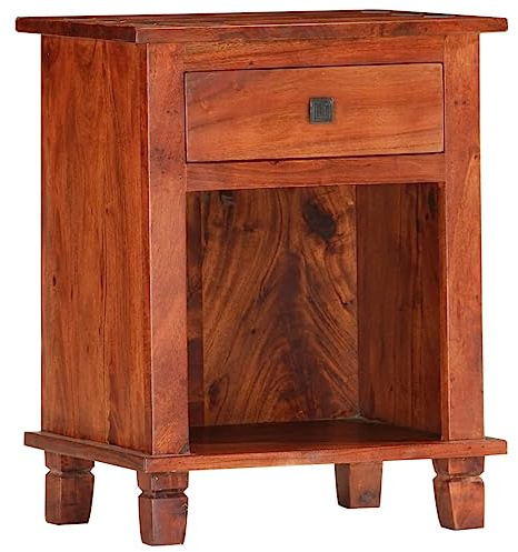 Mandloder Table de chevet 40 x 30 x 50 cm - En bois massif d'acacia - Finition noyer - Fabriquée à la main - Avec 1 tiroir et 1 compartiment - Table d'appoint pour chambre à coucher