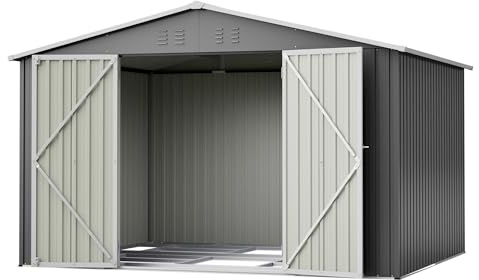 XXXL Metall Geräteschuppen mit Satteldach 300×252×191 cm – Wetterfestes Gartenhaus aus Stahl, Großer Werkzeugschuppen für Gartengeräte, Fahrräder & Aufbewahrung (Grey, 300 * 252 * 191cm)