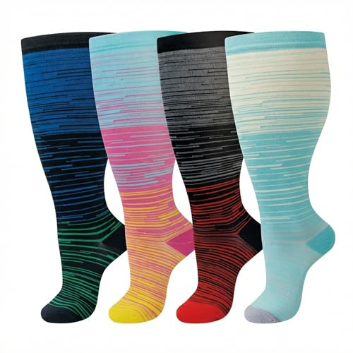 4 pares de medias de compresión para mujer y hombre, medias de soporte grandes, ancho de pantorrilla, medias de compresión para mujer, soporte de circulación sanguínea