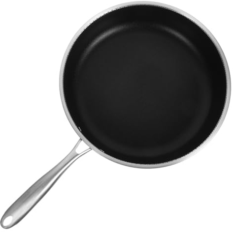 DECOMELODY Padella in Acciaio Inox 28 CM Manico Ergonomico e Fondo a Nido d'Ape Padella Antiaderente per Frittate e Bistecche per Cucina Gas ed Elettrica