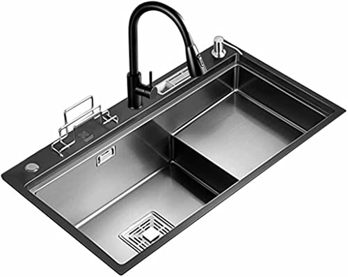 Lavello da cucina in acciaio inossidabile con rubinetto multifunzionale - Organizzazione efficiente dell'area umida con design a scala