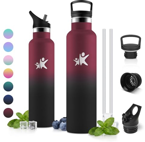 JAPORIA Borraccia Termica con Cannuccia 1L, Borraccia Termica, Bottiglia Acqua senza BPA, con Doppio Strato Isolante, Borracce Acciaio Inox, a Prova di Perdite, per Escursionismo, Palestra