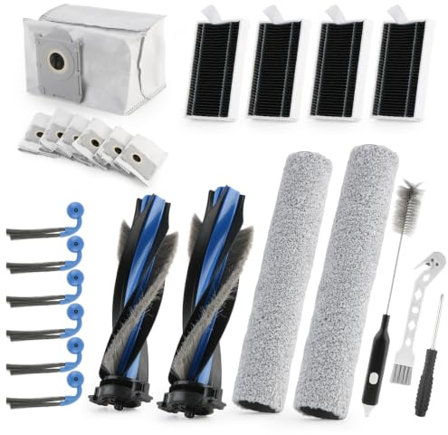 Para Ecovacs Deebot T90 PRO Omni/T90 Omni/X12 PRO Omni Accesorios | con 2 Cepillo Principal,6 Cepillo Lateral,6 Bolsas Polvo,4 Filtro Hepa,2 Paños Fregado Repuesto Accessory