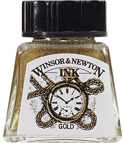 Winsor & Newton 1005283 Drawing Inks - Zeichentusche für Kalligraphen, Illustratoren, Grafikern, Künstler - wasserbeständige Farben, herrvorragender Transparenz, 14ml Flasche - Gold