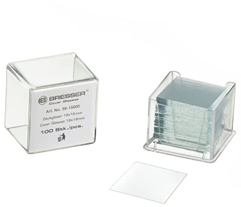 Bresser Deckgläser 22 x 22 mm - 100 Stück - Hochwertiges Mikroskop Zubehör für Präzise Mikroskopie Ergebnisse | Vorgereinigt, Natron Kalk Glas, zum Abdecken von Präparaten, für hohe Vergrößerungen und Schülermikroskope, Kunststoffbox