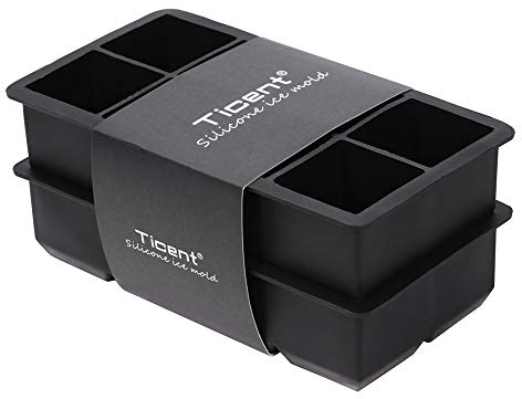 Ticent & Co. Tabletts, 5,1 cm große quadratische Silikon-Eiswürfelform für Whisky-Cocktails, 2 Stück (schwarz)
