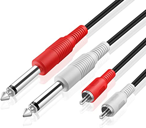 TNP 6,3 mm Klinke auf Cinch Kabel, Cinch-Audiokabel - 5m, 2X 6,3mm TS-Stecker auf 2X RCA-Stecker, Vergoldete Adapterkabel, Mono Klinkenkabel, für Amp, Mixer, Lautsprecher und Stereo-Phono System