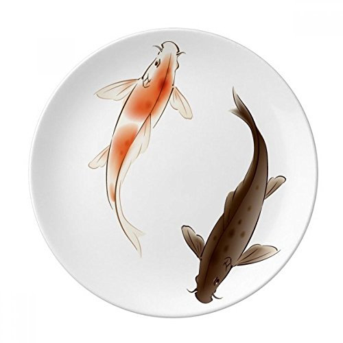 DIYthinker Traditional Chinese Japanese Lucky Fish Decorative Porcelain Dessert Plate 8 inch Dinner Home Gift