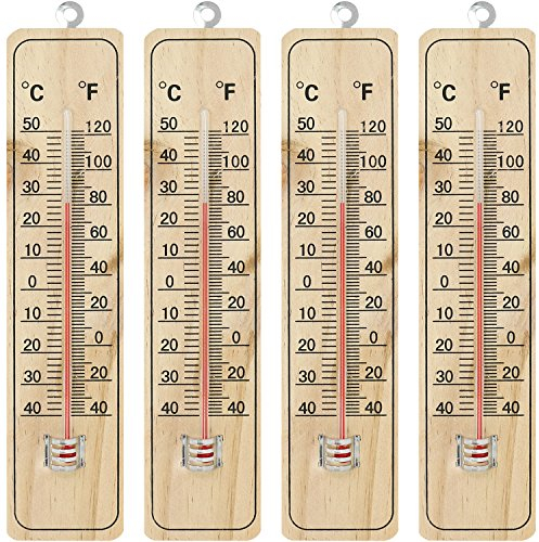 com-four® Termometro 4x - Termometro per legno per interni - Misuratore di temperatura con scala in gradi Celsius e gradi Fahrenheit (04 pezzi - 21,9x4,8x0,6 cm)