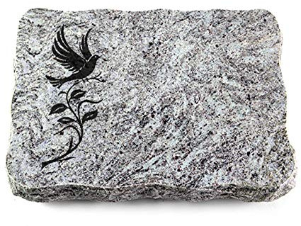 Wilhelmy Grabmale Grabplatte, Grabstein, Grabkissen, Urnengrabstein, Liegegrabstein Modell Pure 40 x 30 x 5 cm Marina Blue-Granit, poliert inkl. Gravur (Sandstrahl-Ornament Taube 3)
