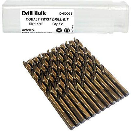 1/4-Inch Cobalt Steel M35 Jobber Length Twist Drill Bits for Hard Metal, Stainless Steel, Pack of 12