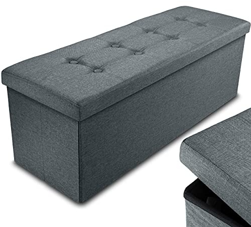 Nyxi Foldable Ottoman Storage Box,110x38x38cm, 120L Capacity Fabric, Multi-Purpose 3-Seater, Foot Stool, Storage Organizer with Lid for Kids Toys, Bedroom, Hallway, Living Room, Dark Grey