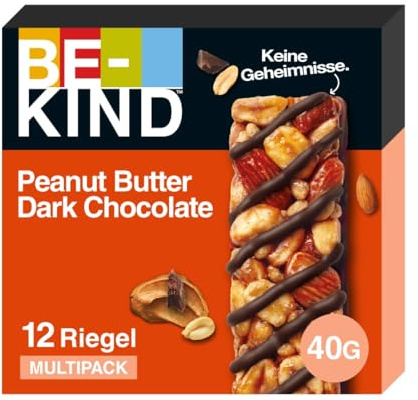 BE-KIND - Barres de céréales chocolat noir et beurre de cacahuètes - Grand format contenant 12 barres de 40g