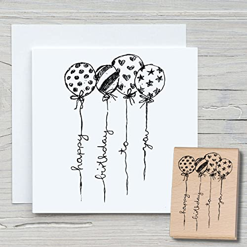 NEWSTAMPS Stempel Luftballons Motivstempel aus Holz & Gummi zum Karten und Geschenke basteln, Holzstempel für Scrapbook, Textilstempel, Deko, Freunde
