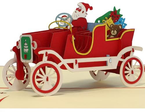 LINPOPUP®, LIN17662, Pop Up 3D Karte Weihnachten, Grußkarten Weihnachten, Weihnachtskarten, Weihnachtsmann im Auto, N457