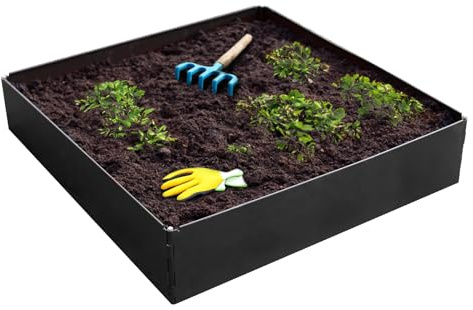 HORNVAL Beetumrandung für Pflanzenzucht aus beschichtetem Stahlblech viereckig | 4 Paneele (Länge 1 m, Höhe 20 cm) und 4 Heringe, Gewicht 15 kg | Matt, in 2 Farben erhältlich | Graphit, 5907662638150