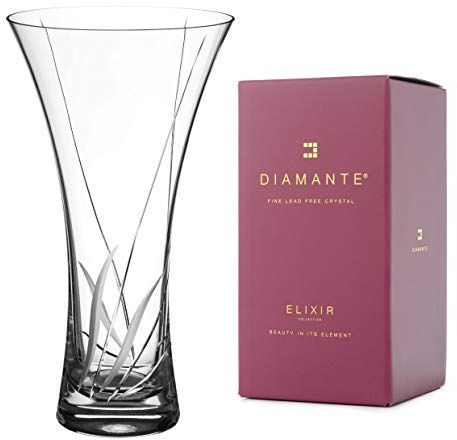 DIAMANTE Hollow Sided Vase ‘Meadow’ Crystal Trumpet Vase - Lead Free Crystal Glass (25cm)