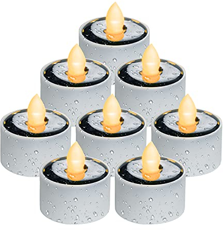 Homemory Solar Tea Lights Outdoor Waterproof, Dusk to Dawn Outdoor Lighting, Reusable LED Tea Light Candles for Lantern Garden Camping and Home Decor, Pack of 8, Warm White