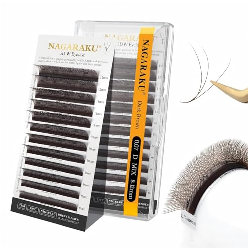 NAGARAKU 3D W Wimpern 0,07 D 8-12mm Russisch Fertige Fächer Braun | Natürlicher Brauner Look Für Helle Und Dunkle Haare Feine Basis Weiche Fasern Leicht Elegant Zeitsparend Für Profis
