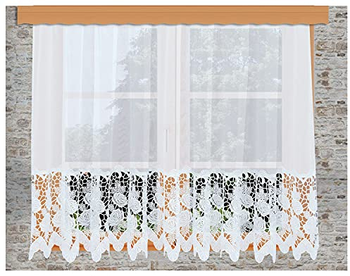 kollektion MT Stickereistore Rosa mit bestickter 30 cm breiter Rosensockelkante aus Vogtländischer Spitze Gardine im Landhausstil 80 x 400 cm