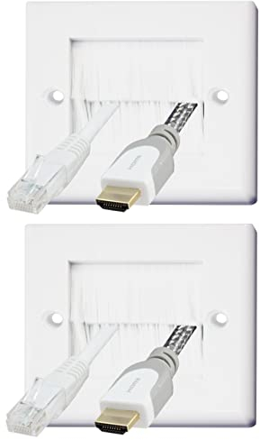 Auline White Brush Single 1 Gang Wall Outlet Cable Entry Plate Tidy Mount Face Plate Wall Plate (2)
