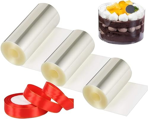 3 Rollen Kuchenhalsbänder, Transparent Acetat Folie Kuchenkragen, für Tortendeko Schokolade Mousse Dessertringe, Kuchen verzieren (8 cm/10 cm/15 cm)