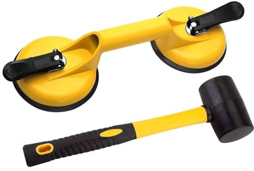 FCHO Bodenlückenfixierwerkzeug für Laminatbodenlücken-Reparatur, inklusive Saugnapf und Hammer (nicht auf geschabten Oberflächen verwenden), gelbes Set
