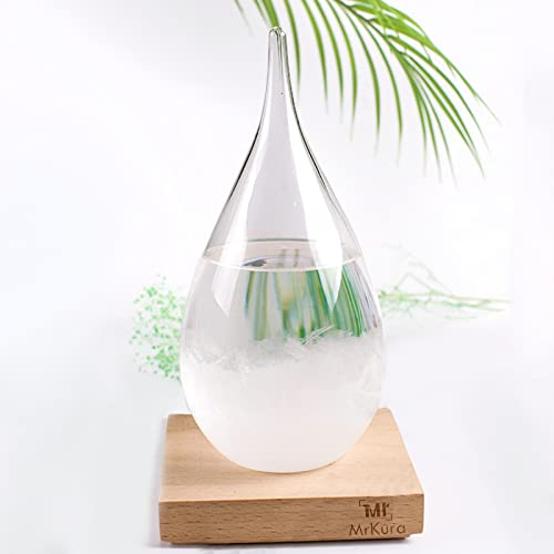 MrMrKura Storm Glass Crystal Weather Forecast Bottle with Wooden Base, Decorative Drop-Shaped Glass Bottle Christmas Decoration for Home and Office Christmas Gift (M)