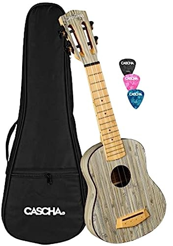 Cascha Bamboo Graphit Sopran Ukulele Erwachsene & Kinder - inkl.3 Plektren & gepolsterte Tasche - Bambus-Ukulele für Anfänger oder Fortgeschrittene - hochwertige Carbon-Saiten - Top Qualität