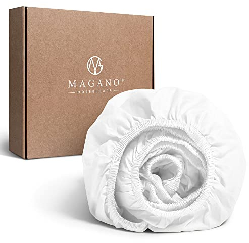 MAGANO® Luxus Spannbettlaken 140x200 Weiß | Bambus & Baumwolle Satin | 400 TC Premiumqualität | Hypoallergen & Thermoregulierend | Spannbetttuch Bettlaken 140x200cm | Weiss