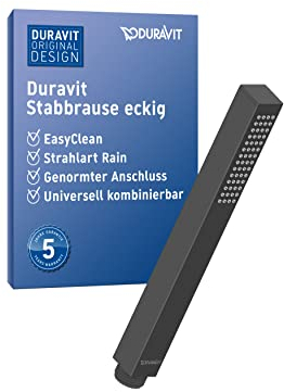 Duravit Universal Stabbrause, Duschkopf mit Strahlart Rain, Duschbrause eckig, Handbrause mit reinigungsfreundlichen Silikonnoppen, Schwarz Matt