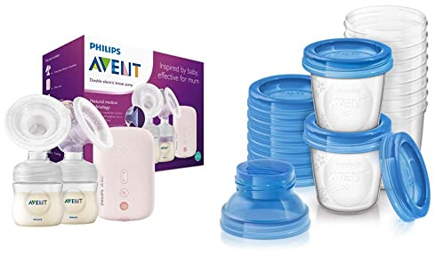 Philips Avent Electric Breast Pump (Model SCF397/11) & Avent SCF618/10 Reusable Breast Milk Storage Cups - Pack of 10
