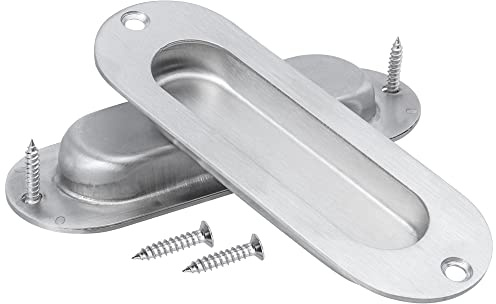 Mesee 2 Packs Flush Sliding Door Handles with Fixing Screws, Stainless Steel Recessed Oval Drawer Pull Handle Concealed Finger Pulls for Wardrobes Cabinet Doors Knob