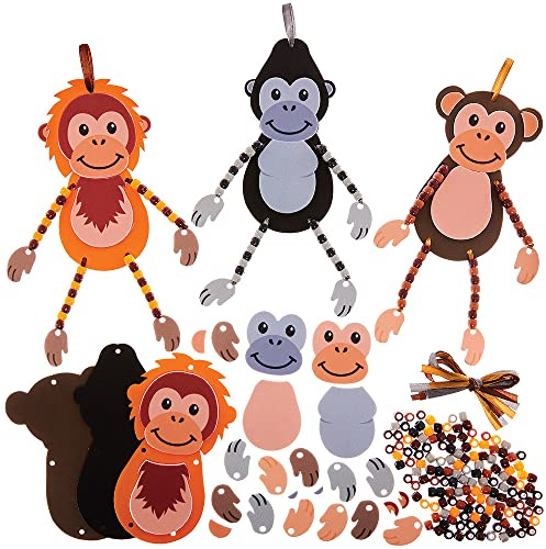 Baker Ross FX559 Affen Perlen Bastelset, 6er-Pack, Schimpanse Gorilla Orang-Utan Figuren zum Basteln und Dekorieren