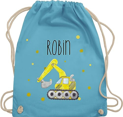 Turnbeutel Rucksack - Bagger Baumaschine Baufahrzeug Bagger-Fan Baustellenfahrzeug - Unisize - Hellblau - kindergarten-rucksack sportbeutel kita baggerfahrer baustellenfahrzeuge beutel