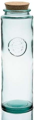 Purity Style Recycled Glass Spaghetti Pasta Storage Jar - Tall Embossed 'Authentic Recycled Glass' Storage Jar with Cork Lid