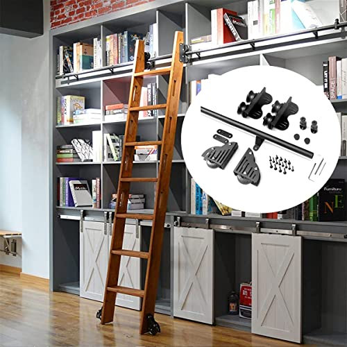 Bibliotheksleiter-Hardware-Kit, Schiebetürschienen-Kit, Holztür-Hardware, Schrank-Kit, Rundrohr-Gleitschienensystem aus Kohlenstoffstahl, Zubehör, 1 m, 2 m, 3 m, 4 m, 5 m, 6 m (6,6 Fuß/200 c