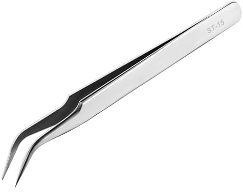Ainiv Precision Tweezers, Stainless Universal Bent Tip Tweezers, Sewing Machine Tweezer, Non-Magnetic Industrial Tweezers for Craft, Electronics, Soldering, Medical and Experimental Work, Jewelry