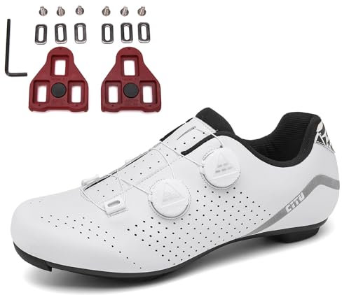 PENXZT Fahrradschuhe Rennradschuhe für Herren, Kompatibe Look SPD SPD-SL Delta Lock Pedal Rennrad Schuhe Radsportschuhe,Weiß,46 EU