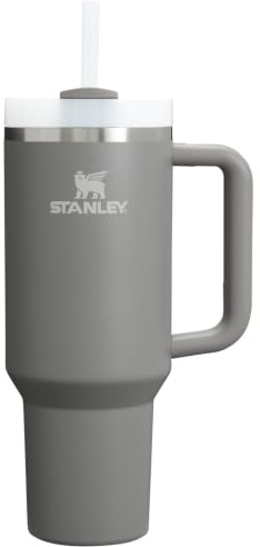 STANLEY Quencher H2.0 FlowState Gobelet isotherme en acier inoxydable avec couvercle et paille pour eau, thé glacé ou café, smoothie et plus encore, gris pierre, 1200 ml