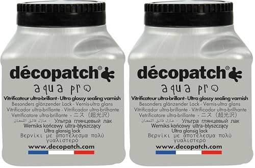 Décopatch - Ref VAUB180AO - Aqua Pro Ultra Glossy Sealing Water-Based Varnish - Glossy Finish - Can Protect Maché Item From Heat, Moisture & Detergents - 180ml Bottle (Pack of 2)