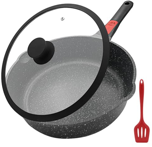 AIKENBBKK 12 Inch Deep Frying Pan Skillet Nonstick with Lid, 5 QT Saute Pan, Non Stick Frying Pan, Compatible with All Stovetops, Detachable Handle, Oven Safe, PFOA PFOS Free, Black