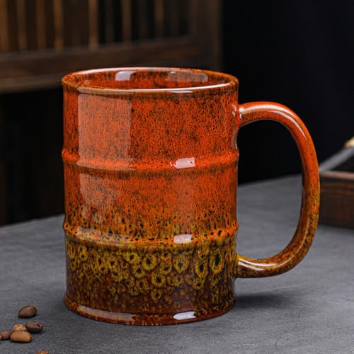hengshukeji Beer Mugs-Coffee Mug,Large Ceramics Coffee Mugs,600ml/20oz,Extra Large Tea and Coffee Cup for Office and Home，Microwave And Dishwasher Safe (Orange)