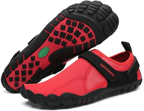 SAGUARO Water Hiking Shoes Mens Wide Toe Box Barefoot Shoes Womens Swim Shoes Quick-Dry Aqua Shoes for Beach Surf River Kayak Rafting Red Size 9.5 Women/7.5 Men