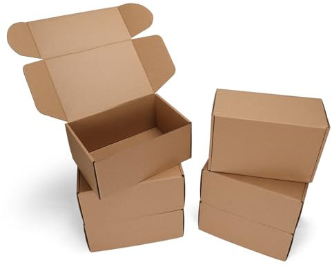 HORLIMER 6 Pack Shipping Boxes 254x178x76 mm (10x7x3 inch), Brown Corrugated Cardboard Boxes for Small Item Packaging, Secure Storage and Business