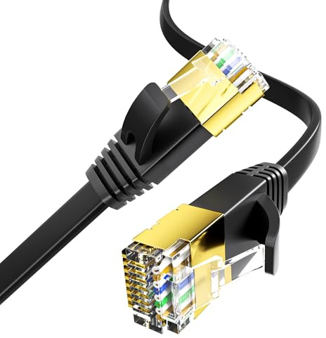 Nowunke Cable Ethernet 30m, Cat 7 Plat Cable RJ45 30m Blindé Haute Vitesse Cable Réseau 10Gbps 600MHz, Gigabit Câble Internet Haut Débit Fibre Noir Cable Lan pour Routeur, Switch, Modem