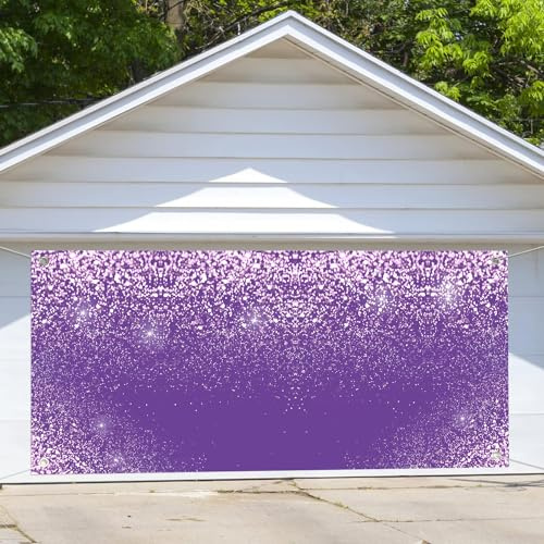 Toile de fond à paillettes pour porte de garae - 4 x 1,8 m - Violet et argenté - Décoration de porte de garage - Pour femme et fille