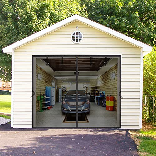 SANJINFON Garage Door Screen Kit 14x8ft with Magnetic Closure - Garage Net, Heavy-Duty Fiberglass Mesh for 14x8 FT 1 Car Garage, Blocks Bugs & Provides Privacy - Perfect for Patio Workshop Gym Porch