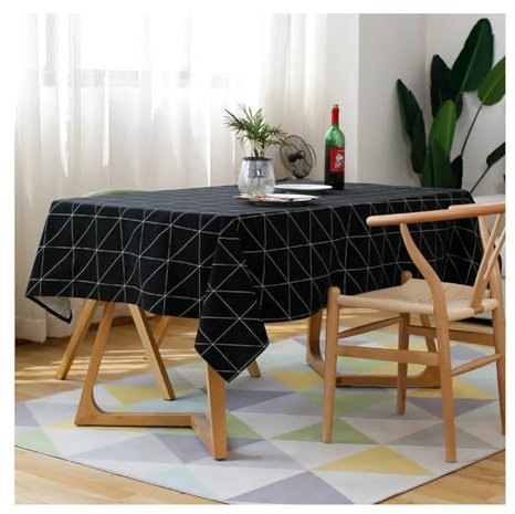 Epinki Tischwäsche, Schwarz Tischdecke Gitter Baumwolle Leinen, Biertisch Tischdecke Garten Zimmer Tischdekoration für Esszimmer, Garten, Party, Hochzeiten oder Haushalt, 100x160CM