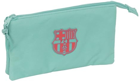 Safta F.C.BARCELONA CHICA - Portatodo Triple, Estuche Infantil, Estuche Niño, Ideal para Niños en Edad Escolar, Cómodo y Versátil, Calidad y Resistencia, 22x3x12 cm, Color Verde Agua